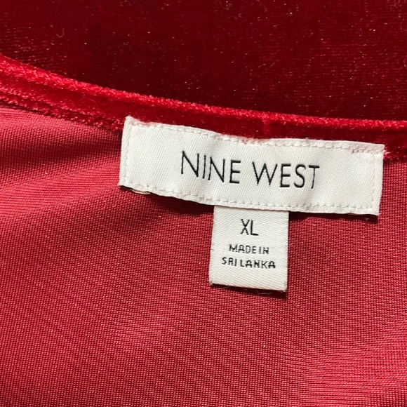 NINE WEST Red Velvet Long Sleeve Midi Dress Sz XL - Picture 7 of 9
